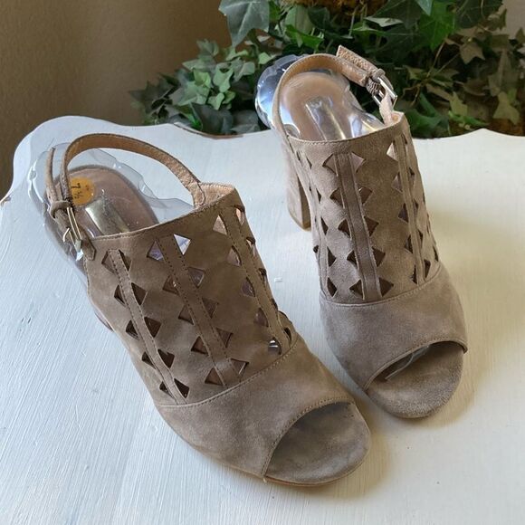 Halogen Sling Back Lazer Cut Suede Zoey Leather Open Toe Sandals Sz 7.5M - Picture 6 of 13